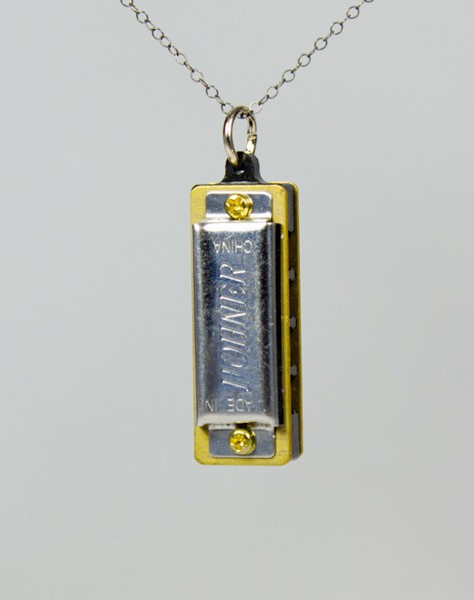 Music Master Necklace by Forrest Bacigalupi | Harmonica on a sterling chain Music Master Necklace